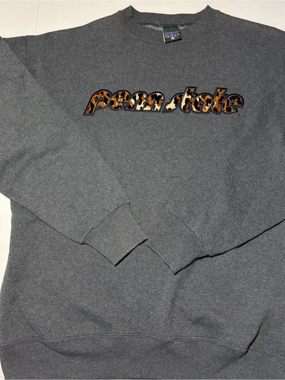 MV Sport Gray Crewneck Sweatshirt with Leopard-Print Penn State Logo